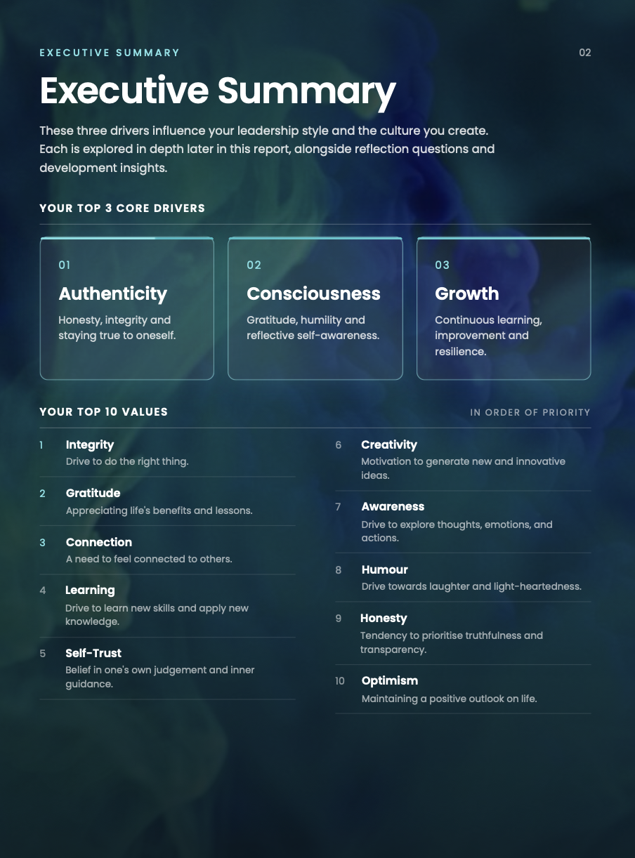 COA Core Drivers Ranking report page