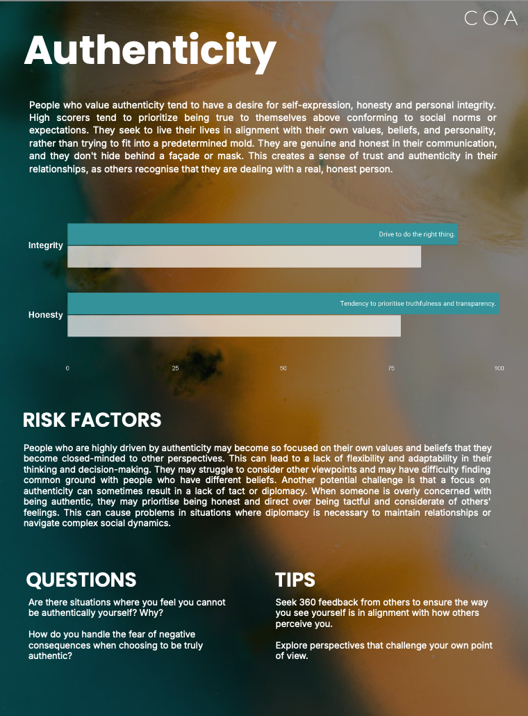 COA Authenticity deep-dive report page